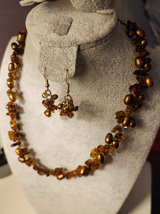 Jewelry - Gold-Tone Beaded Cluster Necklace with Matching Earrings